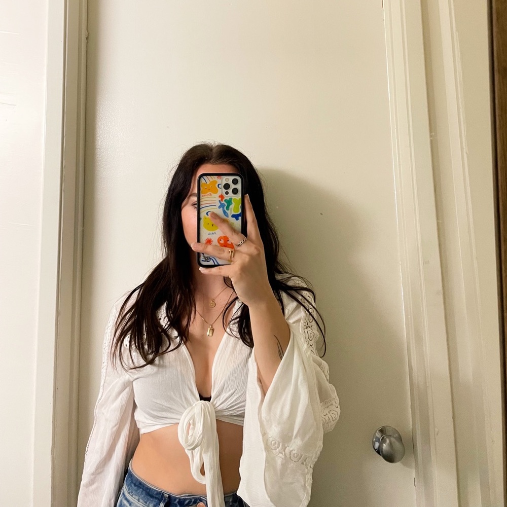 Cropped white coverup top